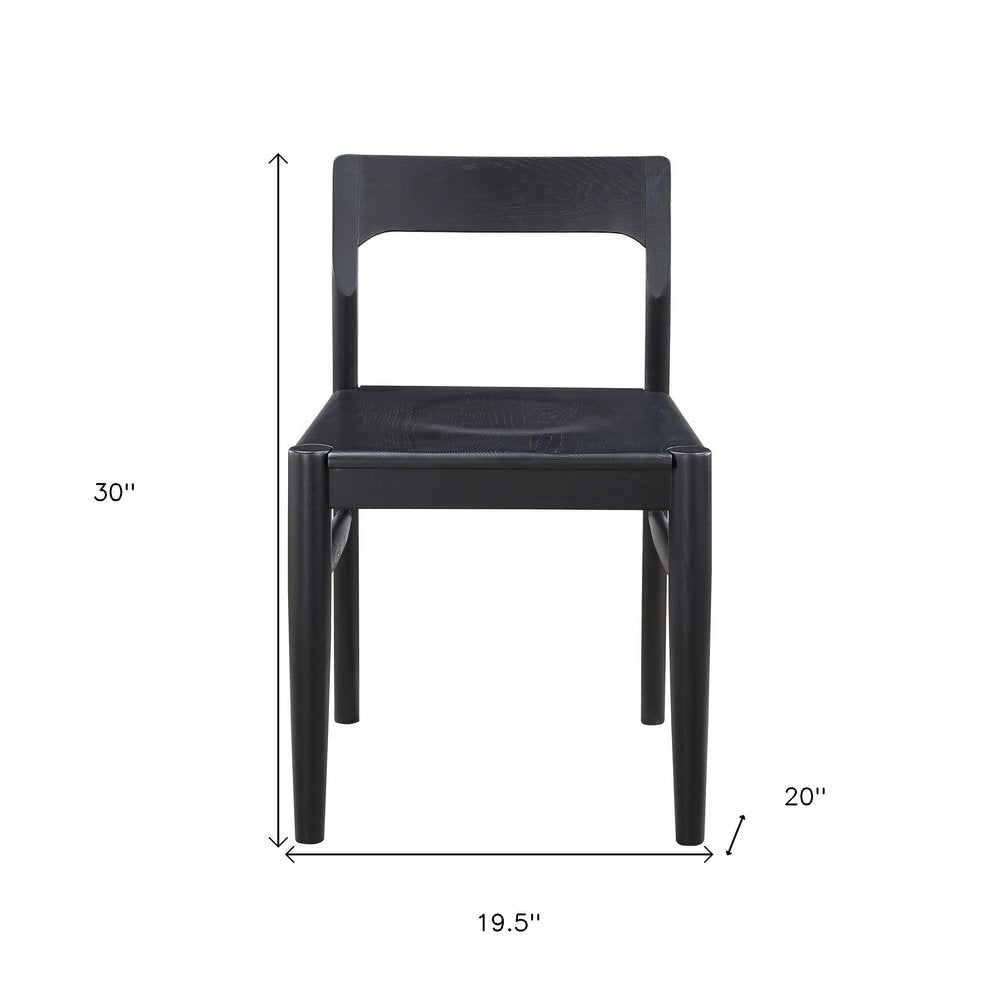 Set of Two Black Solid Wood Open Back Dining Side Chairs