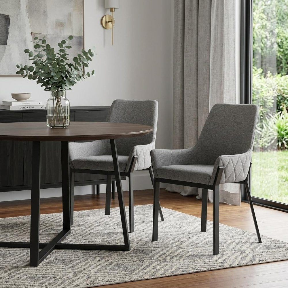 Set of Two Gray Upholstery Dining Arm Chairs
