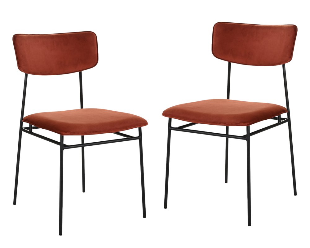 Set of Two Amber and Black Fabric Open Back Dining Side Chairs