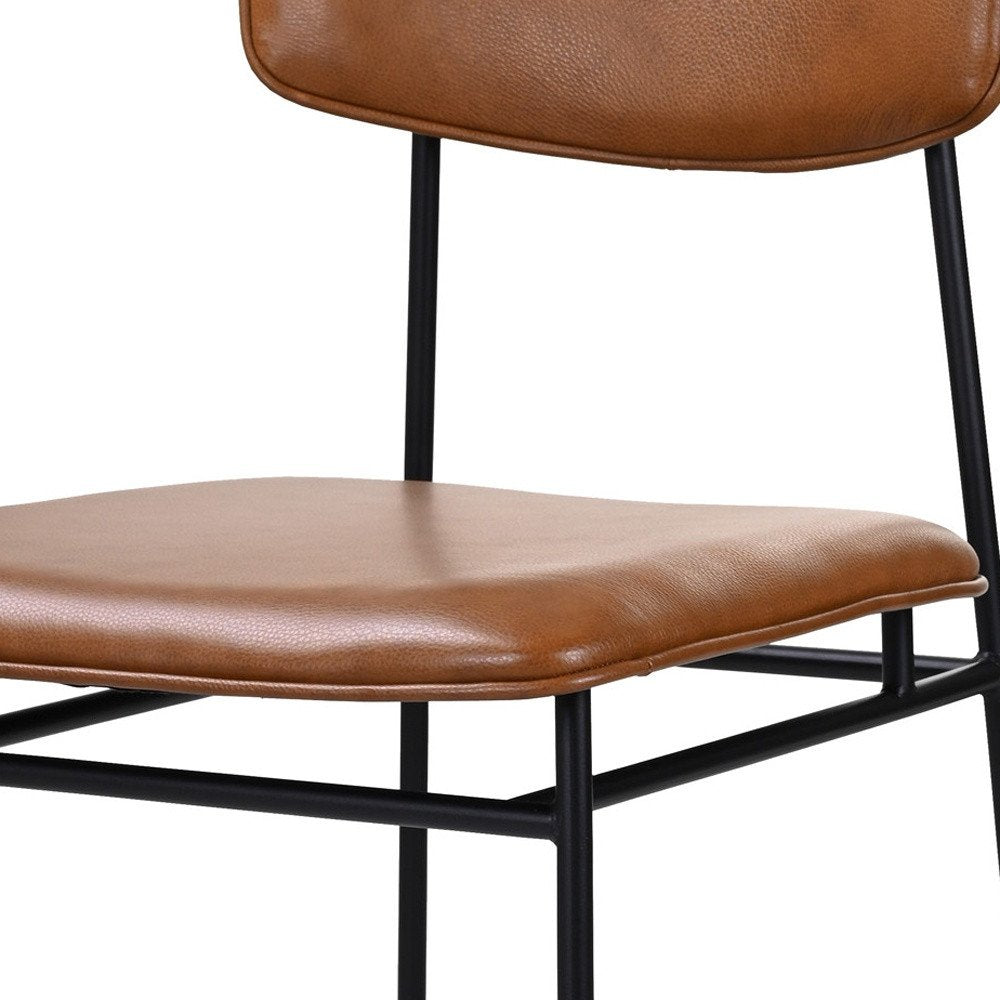 Brown and Black Leather Open Back Dining Side Chair