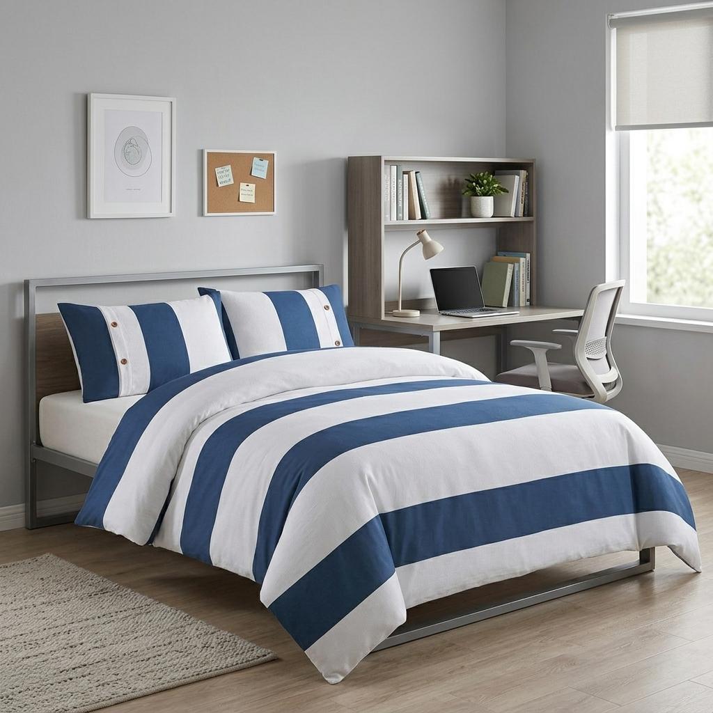 Blue And White Twin Extra Long Cotton Washable Duvet Set