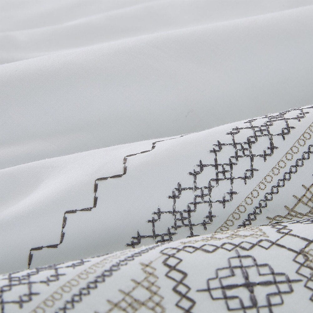 Gold Gray And White King Cotton Washable Duvet Cover Set With Two Shams