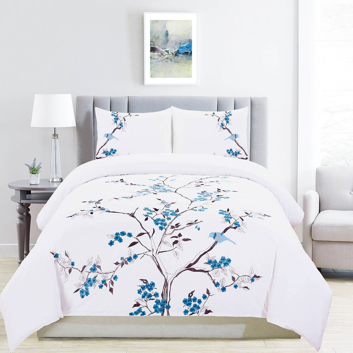 Blue and White King 100% Cotton 200 Thread Count Washable Duvet Cover Set
