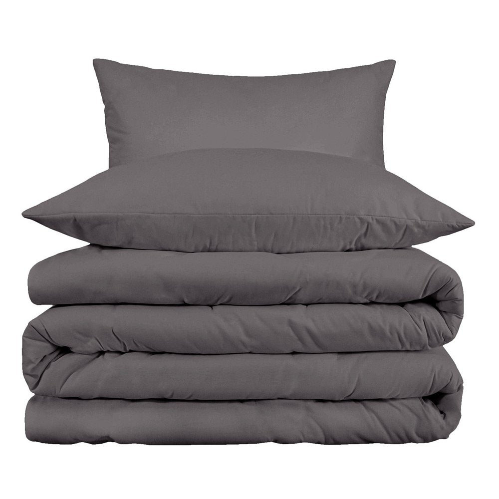 Gray King Cotton Blend Washable Duvet Cover Set With Two Shams