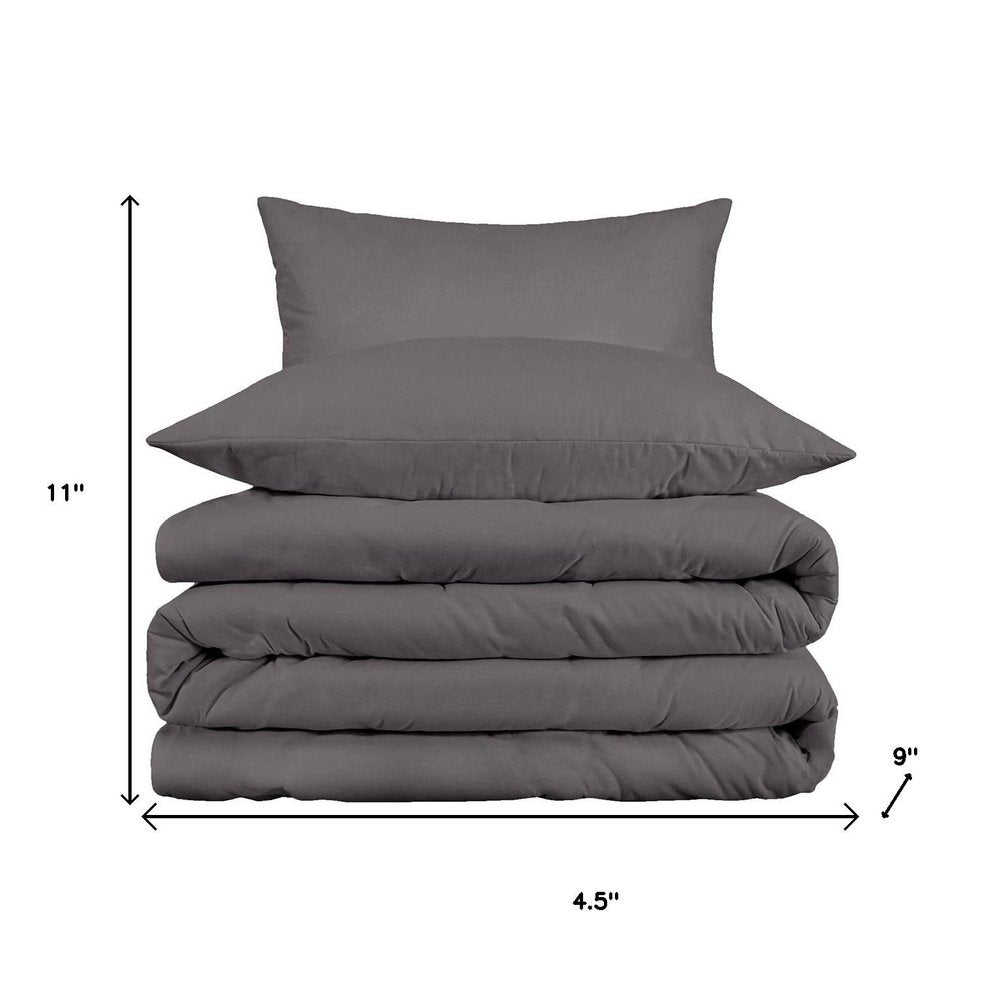 Gray King Cotton Blend Washable Duvet Cover Set With Two Shams