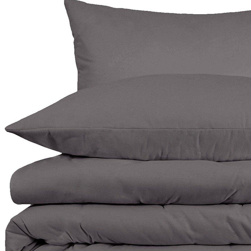 Gray King Cotton Blend Washable Duvet Cover Set With Two Shams