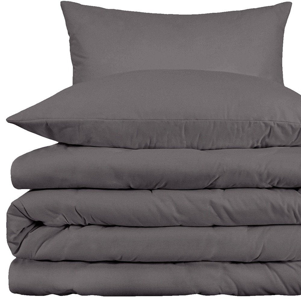 Gray King Cotton Blend Washable Duvet Cover Set With Two Shams