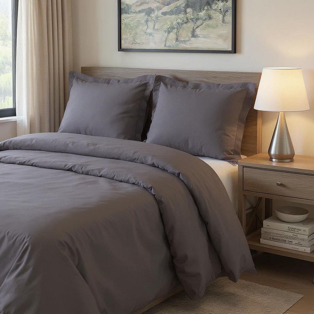 Gray King Cotton Blend Washable Duvet Cover Set With Two Shams