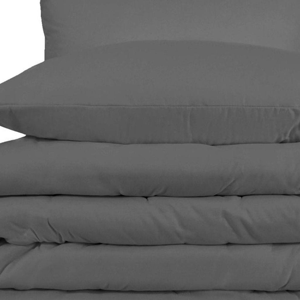 Gray King Cotton Blend Washable Duvet Cover Set