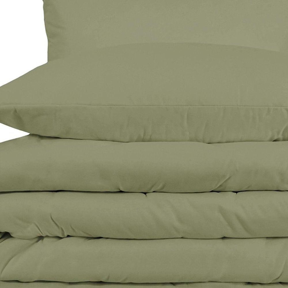 Sage King Cotton Washable Duvet Cover Set With Two Shams