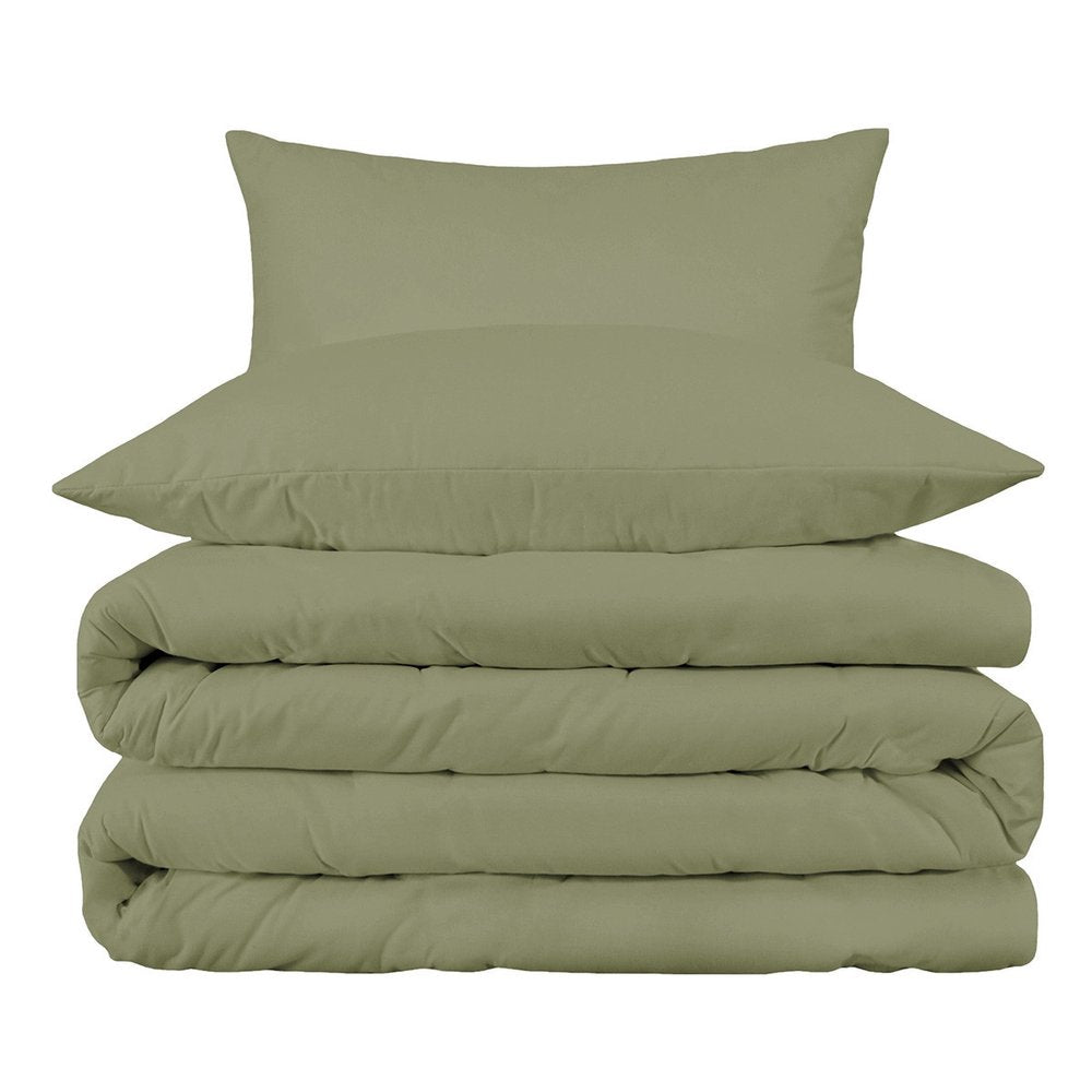 Sage King Cotton Washable Duvet Cover Set With Two Shams
