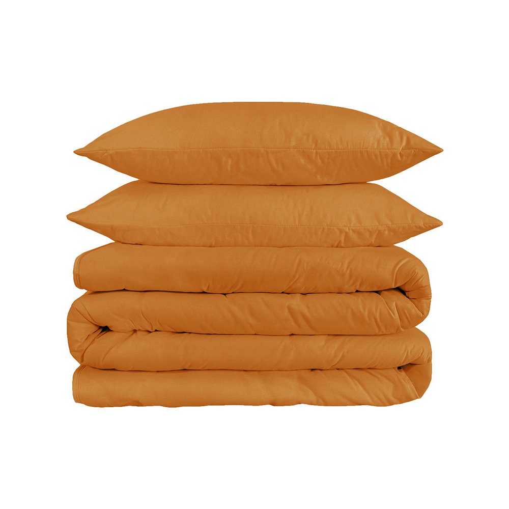 Orange King Cotton Washable Duvet Cover Set With Two Shams
