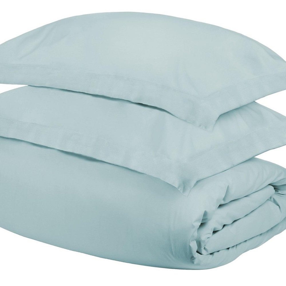 Light Blue Queen Cotton Washable Duvet Cover Set
