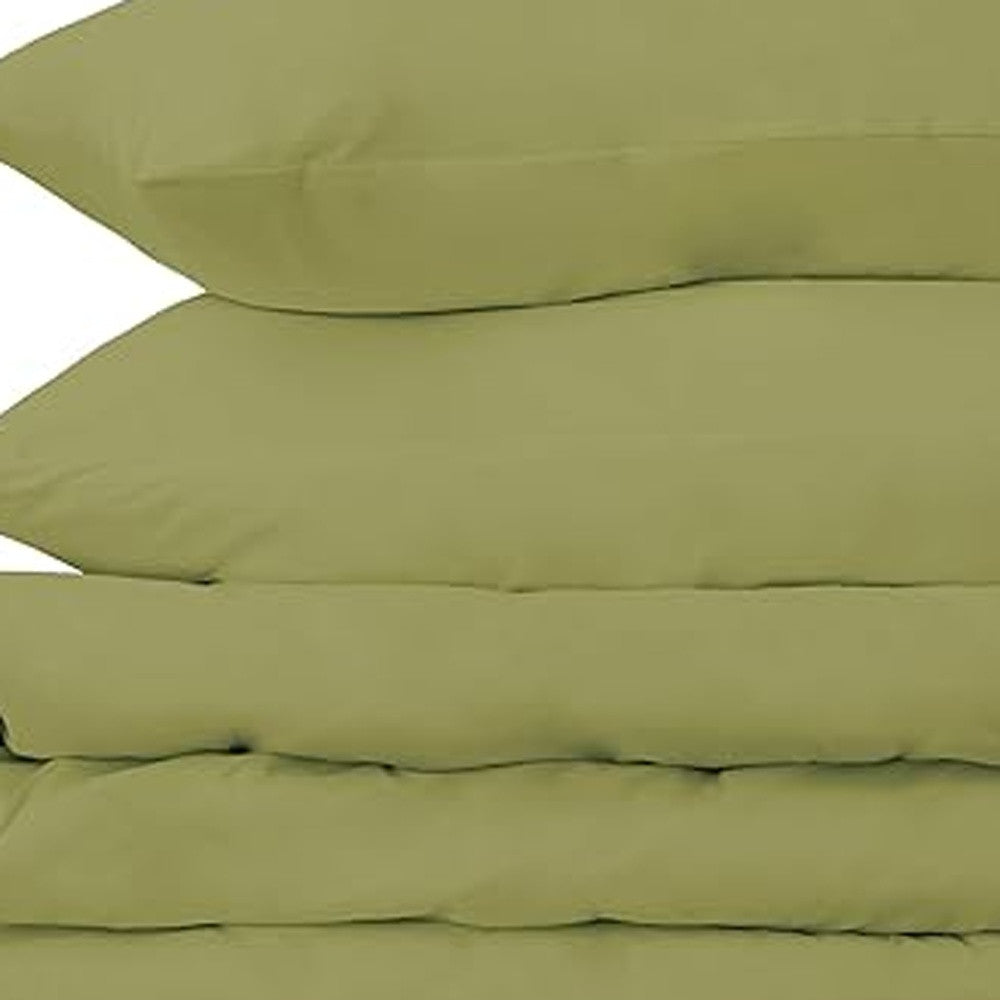 Olive Green Queen Cotton Blend 650 Thread Count Washable Duvet Cover Set