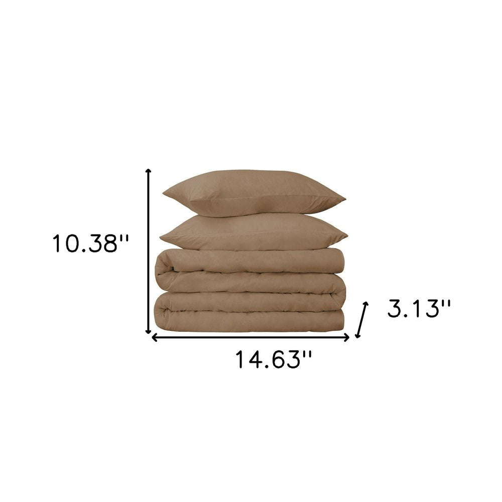 Taupe Queen Cotton Washable Duvet Cover Set