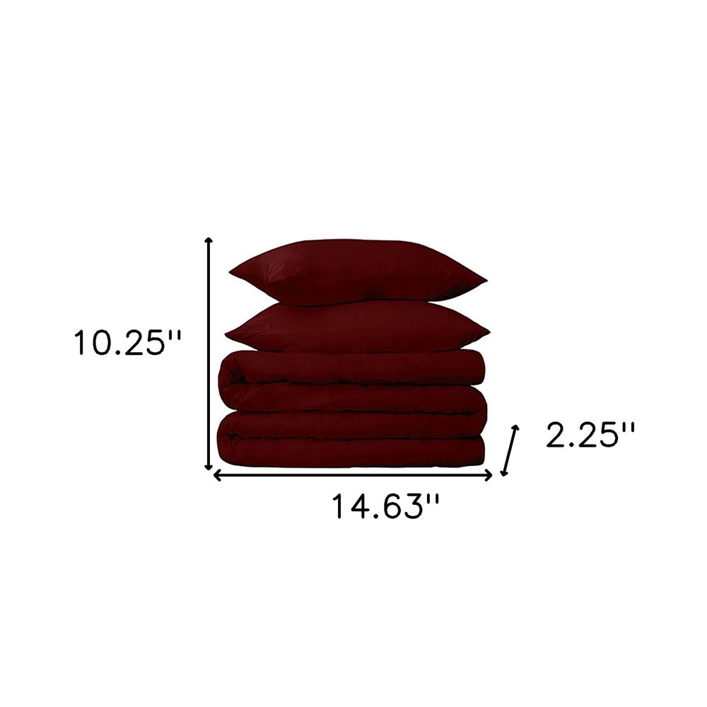 Burgundy Twin Cotton Washable Duvet Cover Set