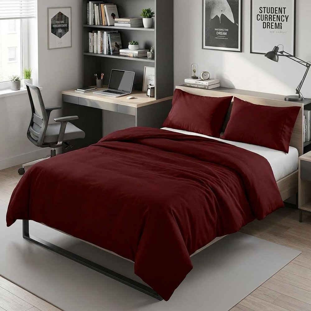 Burgundy Twin Cotton Washable Duvet Cover Set