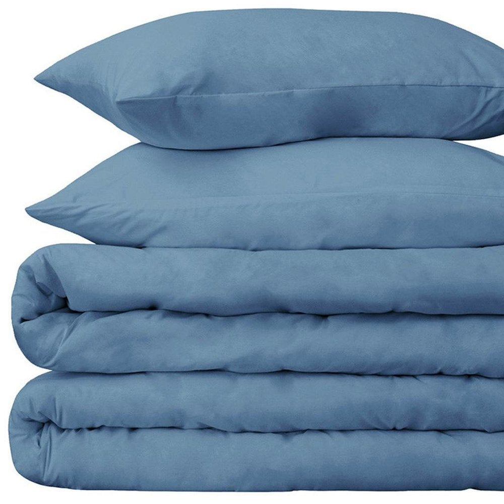 Blue Twin Cotton Washable Duvet Cover Set With Sham