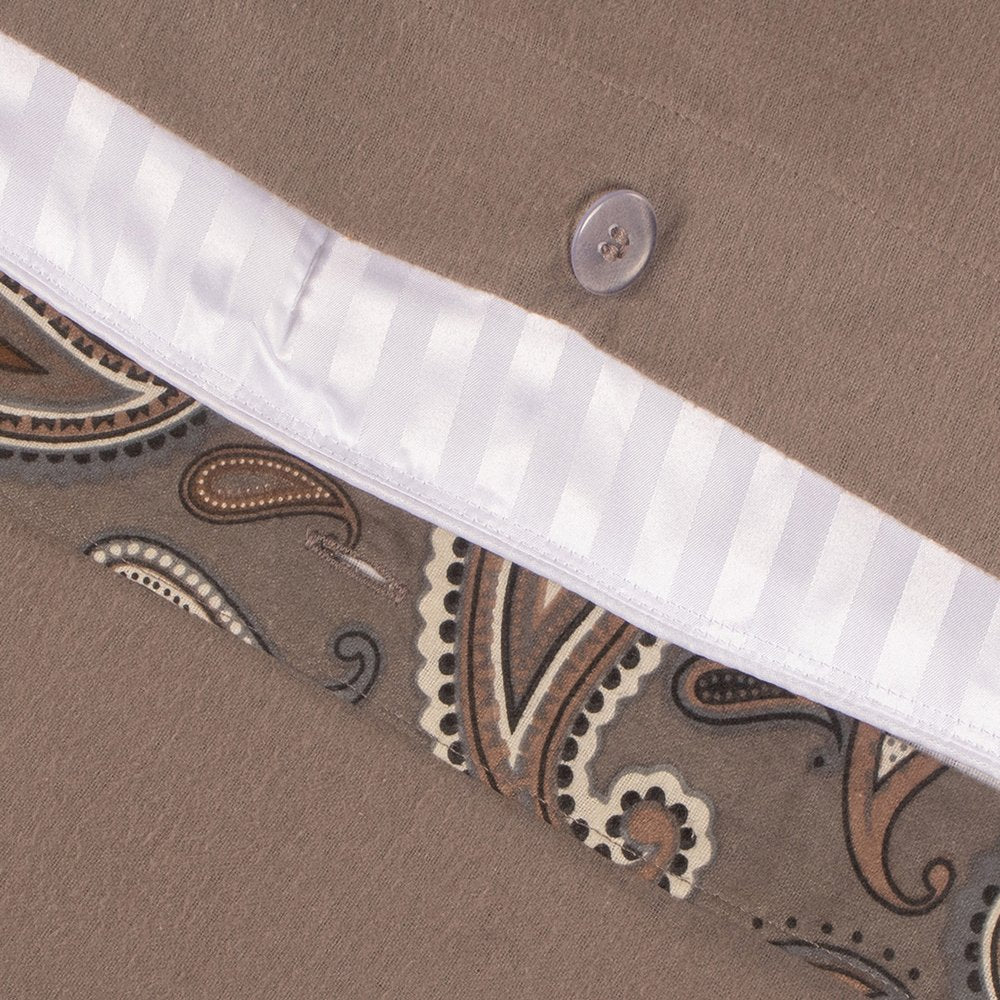 Brown Gray And Ivory King Flannel Washable Duvet Cover Set With Two Shams
