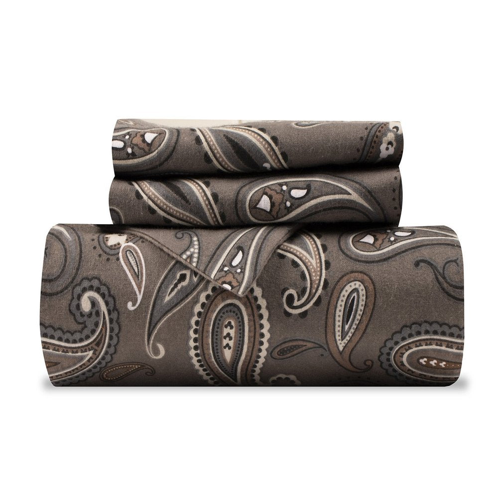 Brown Gray And Ivory King Flannel Washable Duvet Cover Set With Two Shams