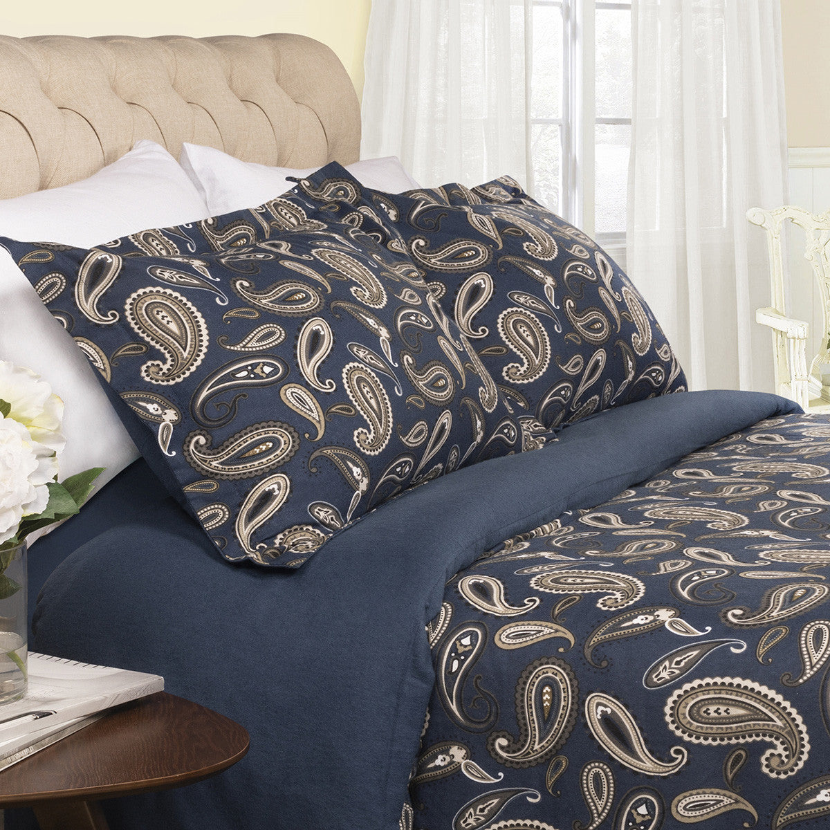 Blue and White King Cotton Blend 0 Thread Count Washable Duvet Cover Set