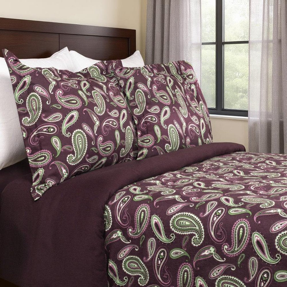 Green Pink And Purple King Flannel Washable Duvet Cover Set With Two Shams