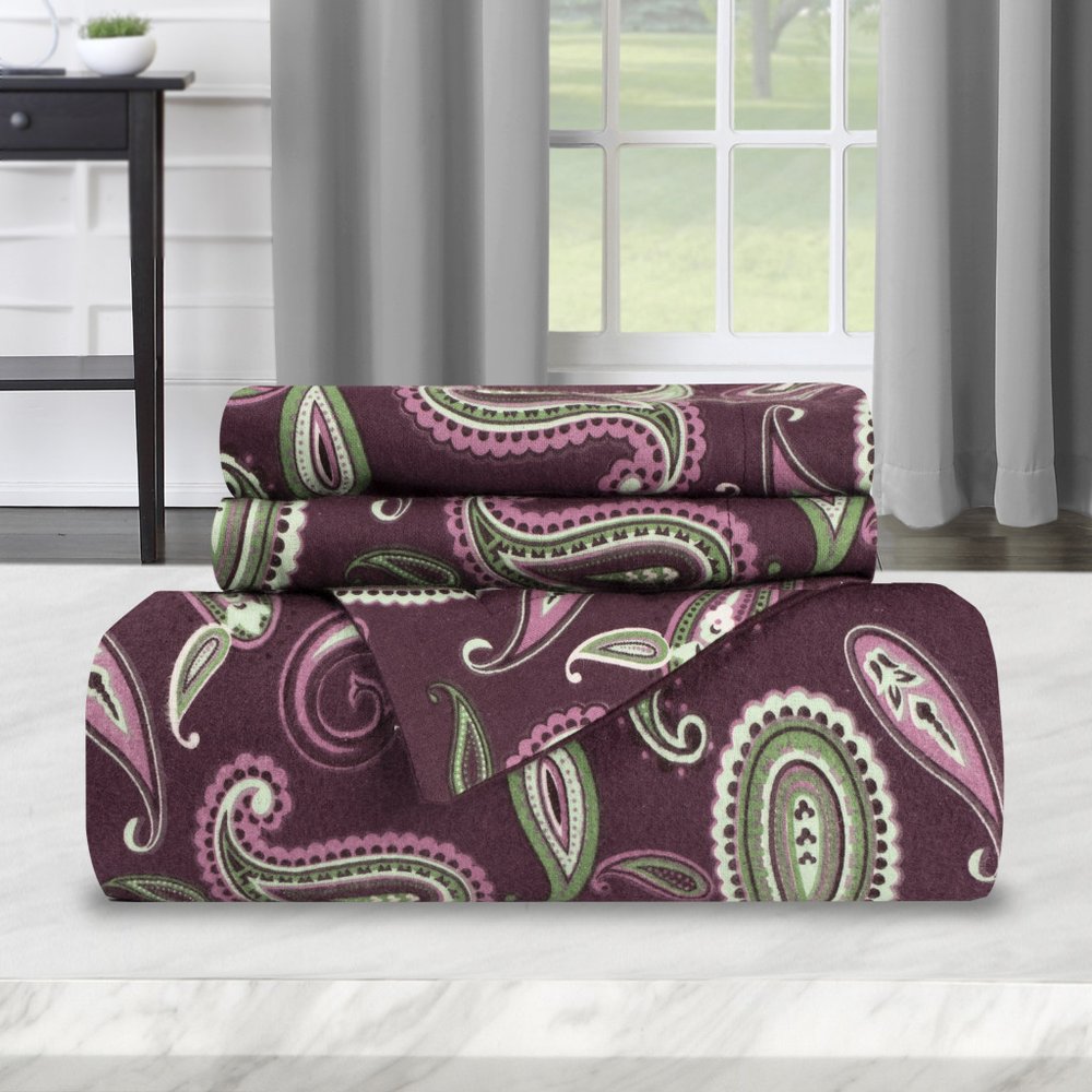 Green Pink And Purple King Flannel Washable Duvet Cover Set With Two Shams