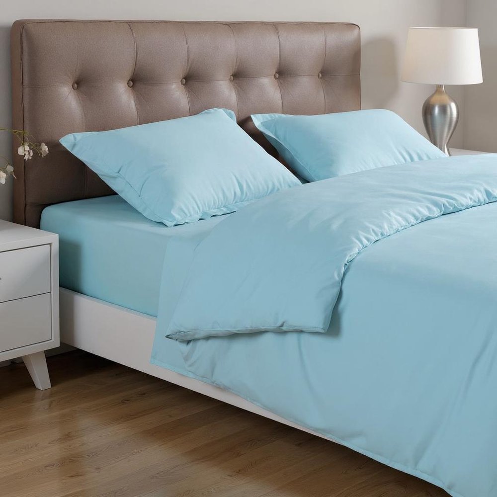 Light Blue Queen Modal Washable Duvet Cover Set With Two Shams