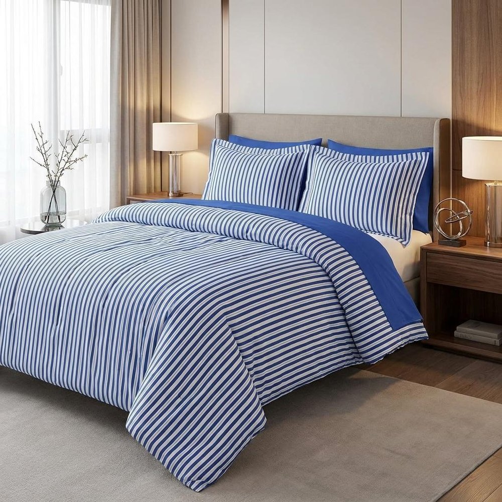 Navy Blue Queen Cotton Blend Washable Duvet Cover Set