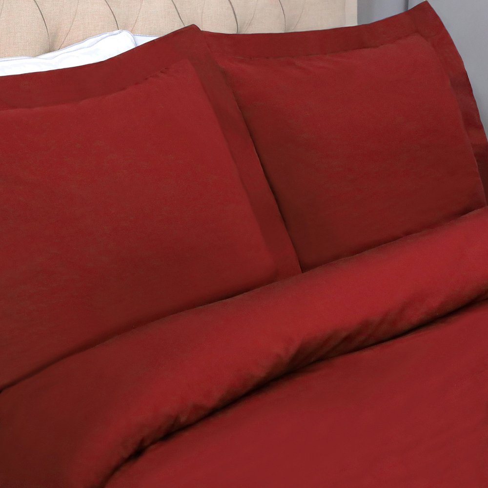 Burgundy King Cotton Washable Duvet Cover Set With Two Shams