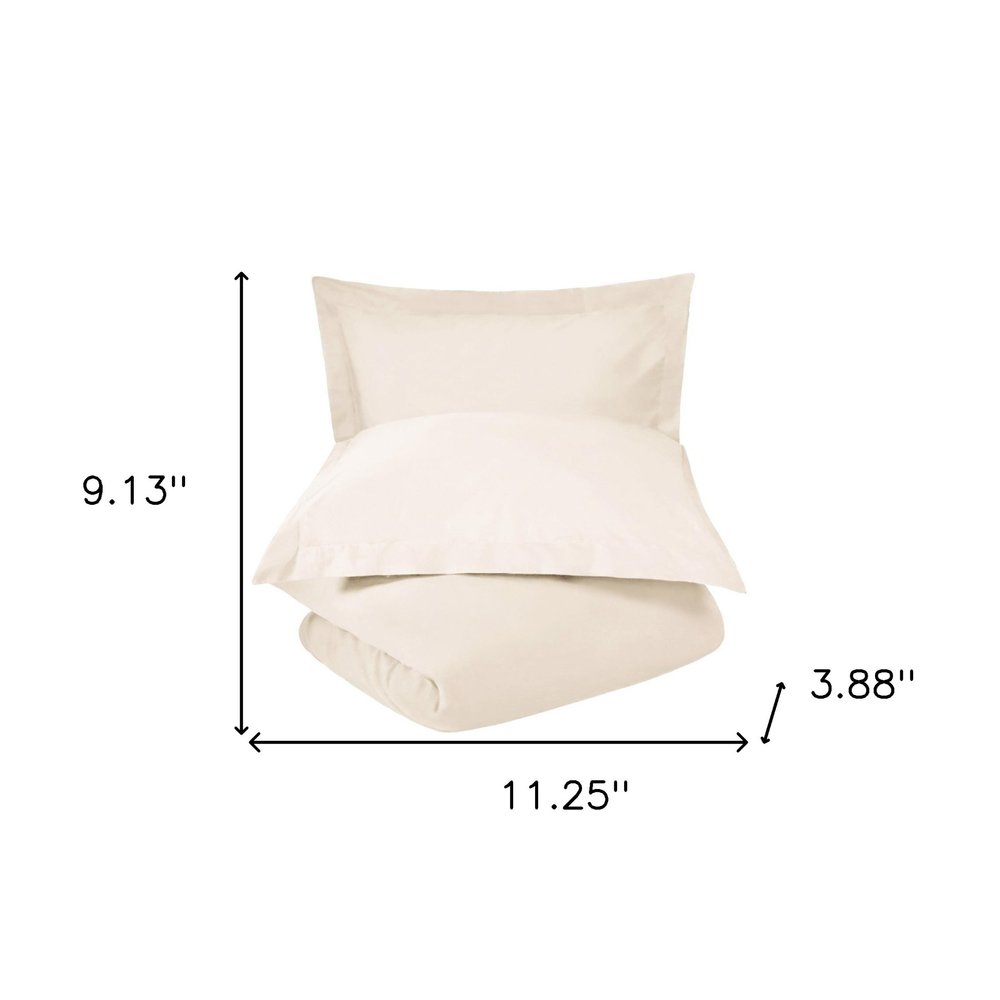 Ivory King Cotton Washable Duvet Cover Set With Two Shams