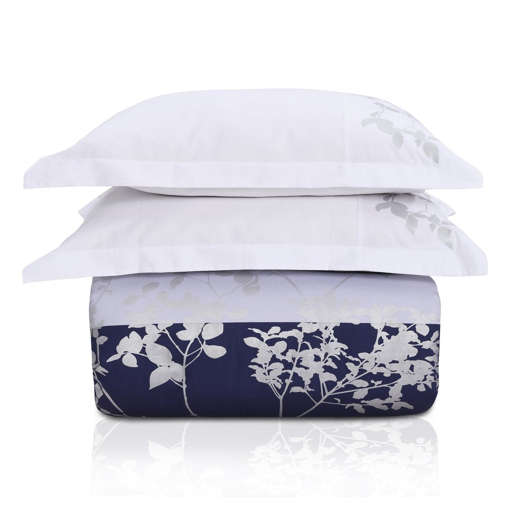 Blue And White King Cotton Washable Duvet Cover Set With Two Shams