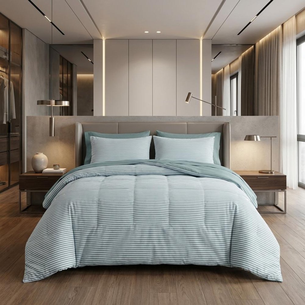 Teal Blue Queen Cotton Blend Washable Duvet Cover Set With Two Shams