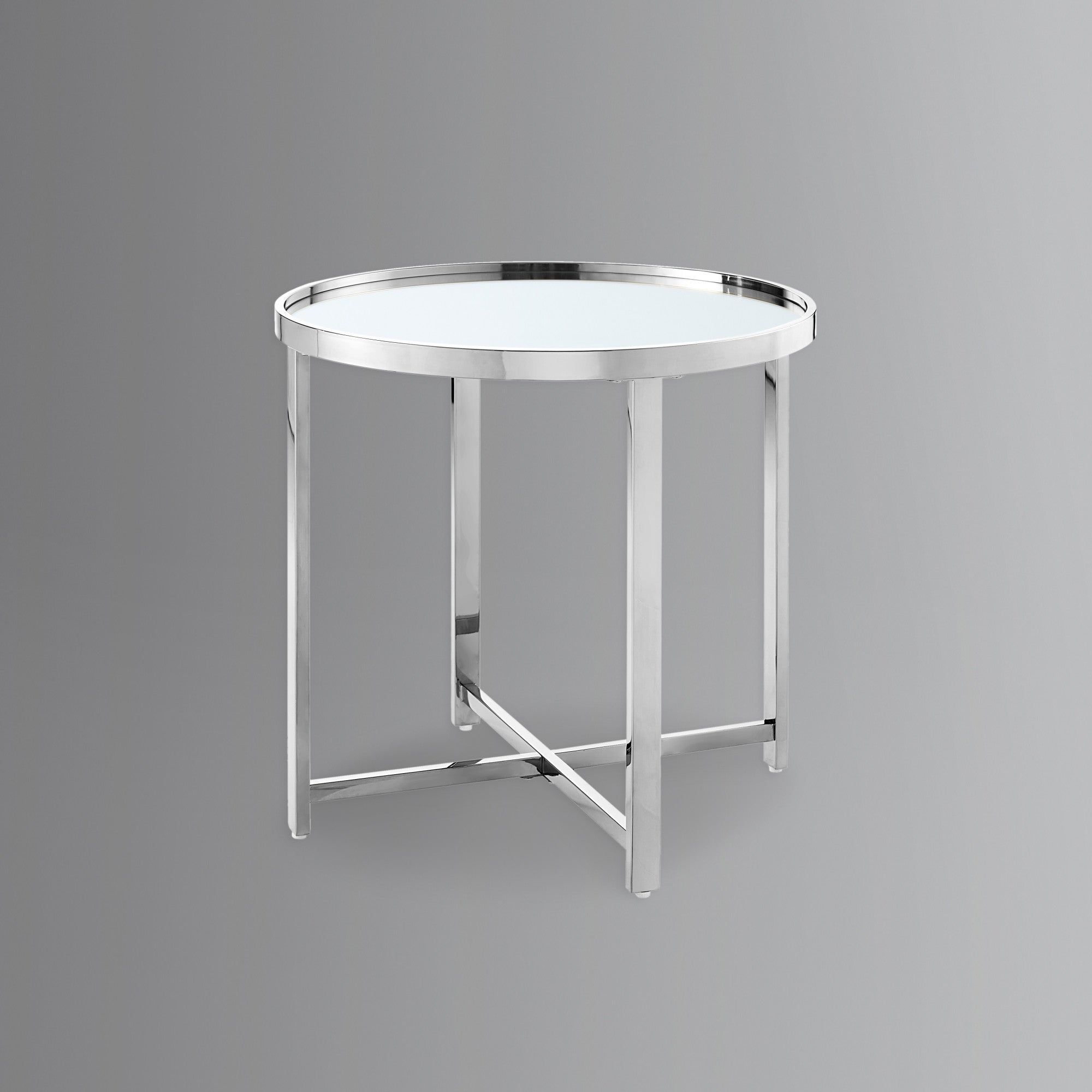 22" Silver Glass Round Mirrored End Table