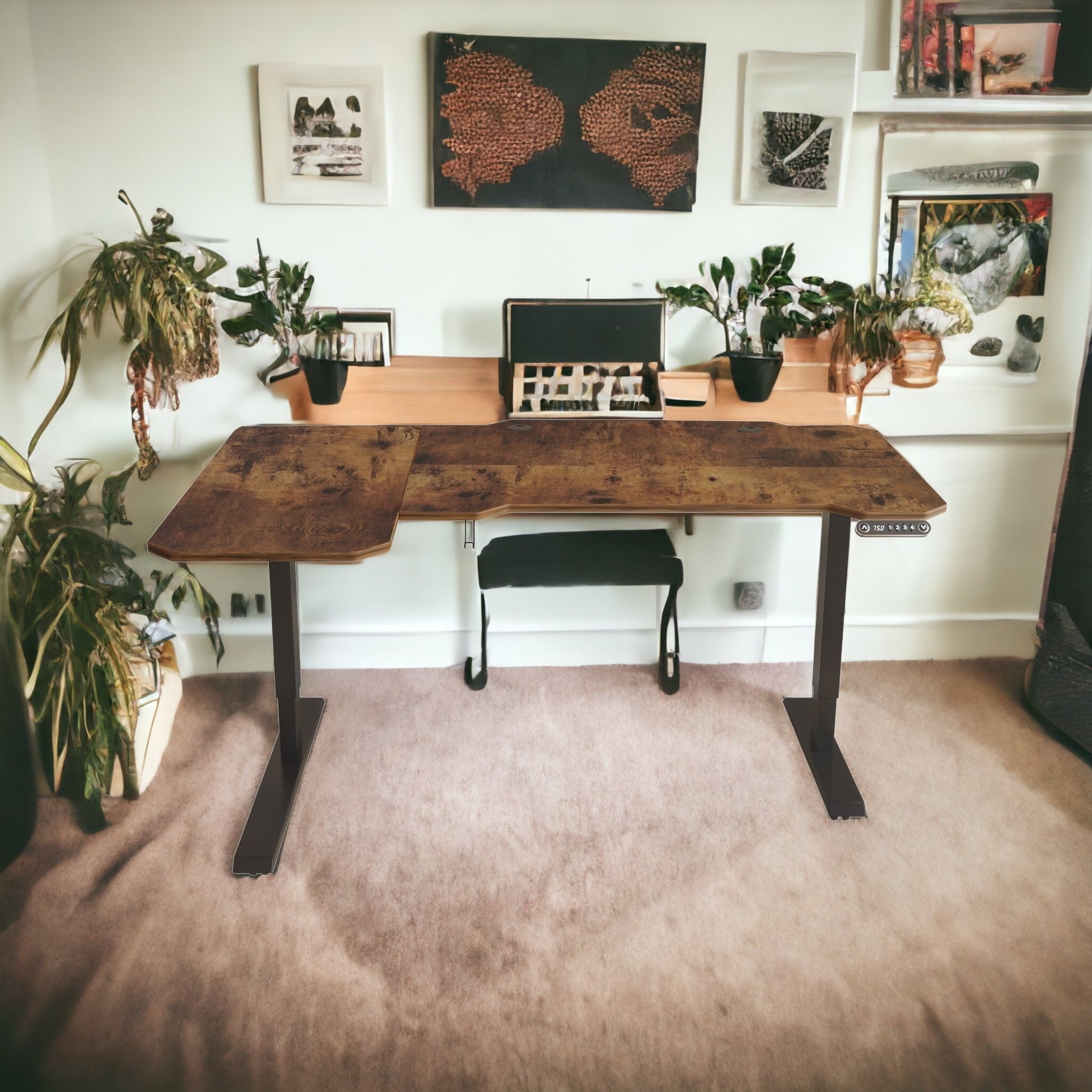 59" Adjustable Brown and Black L Shape Computer Desk