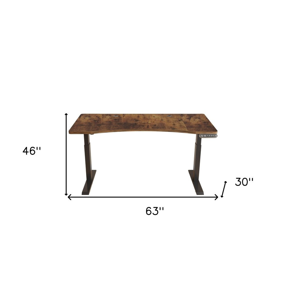 Adjustable Brown and Black Wood and Stainless Steel Rolling Standing Desk