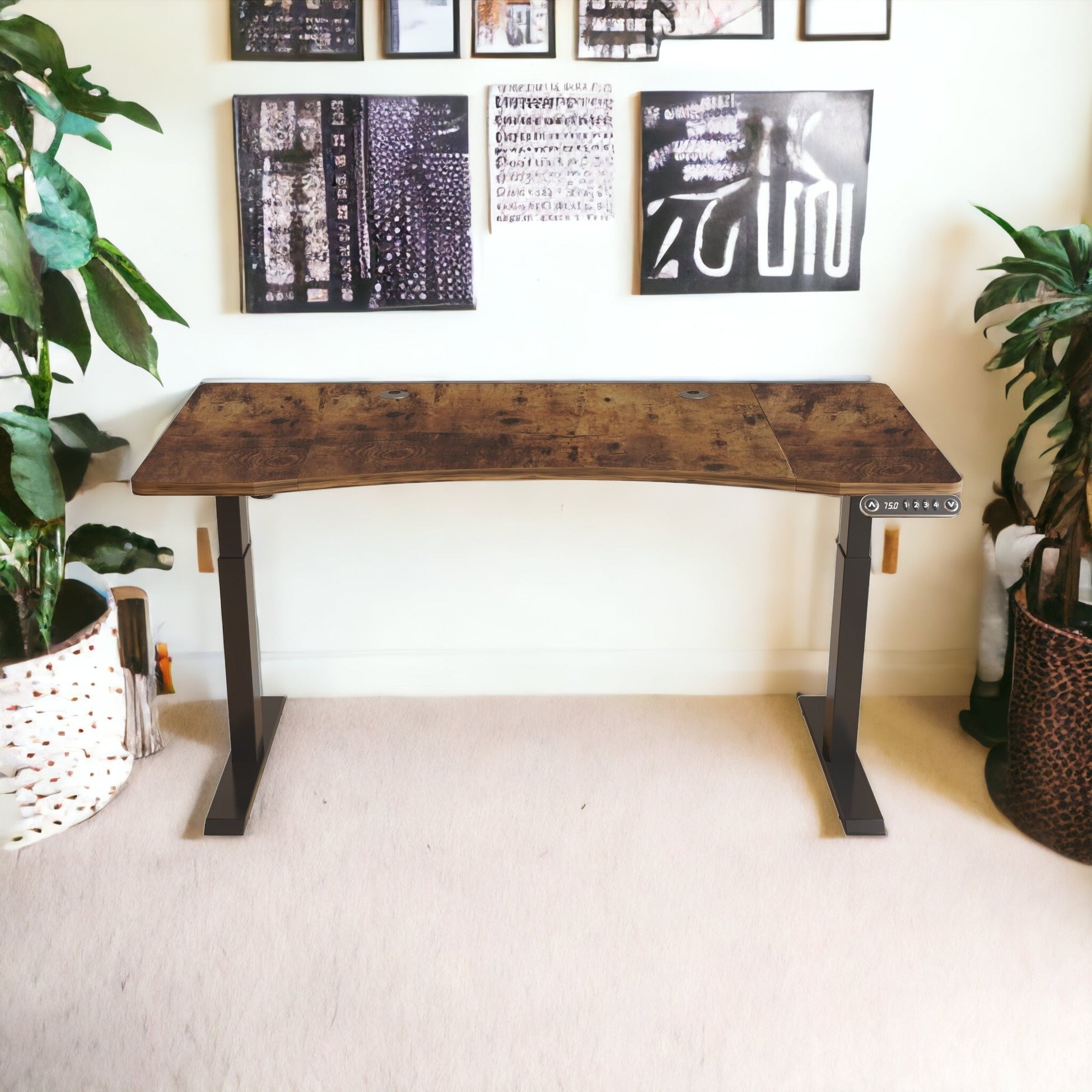 63" Adjustable Wood Brown and Black Standing Desk