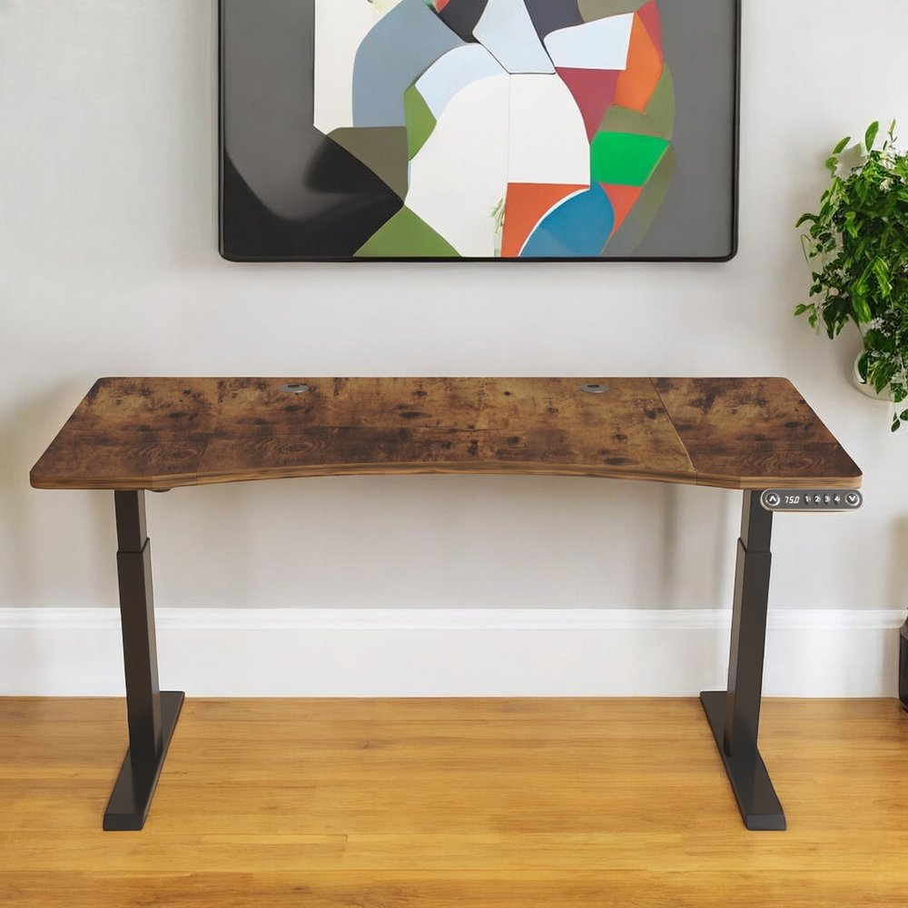 Adjustable Brown and Black Wood and Stainless Steel Rolling Standing Desk