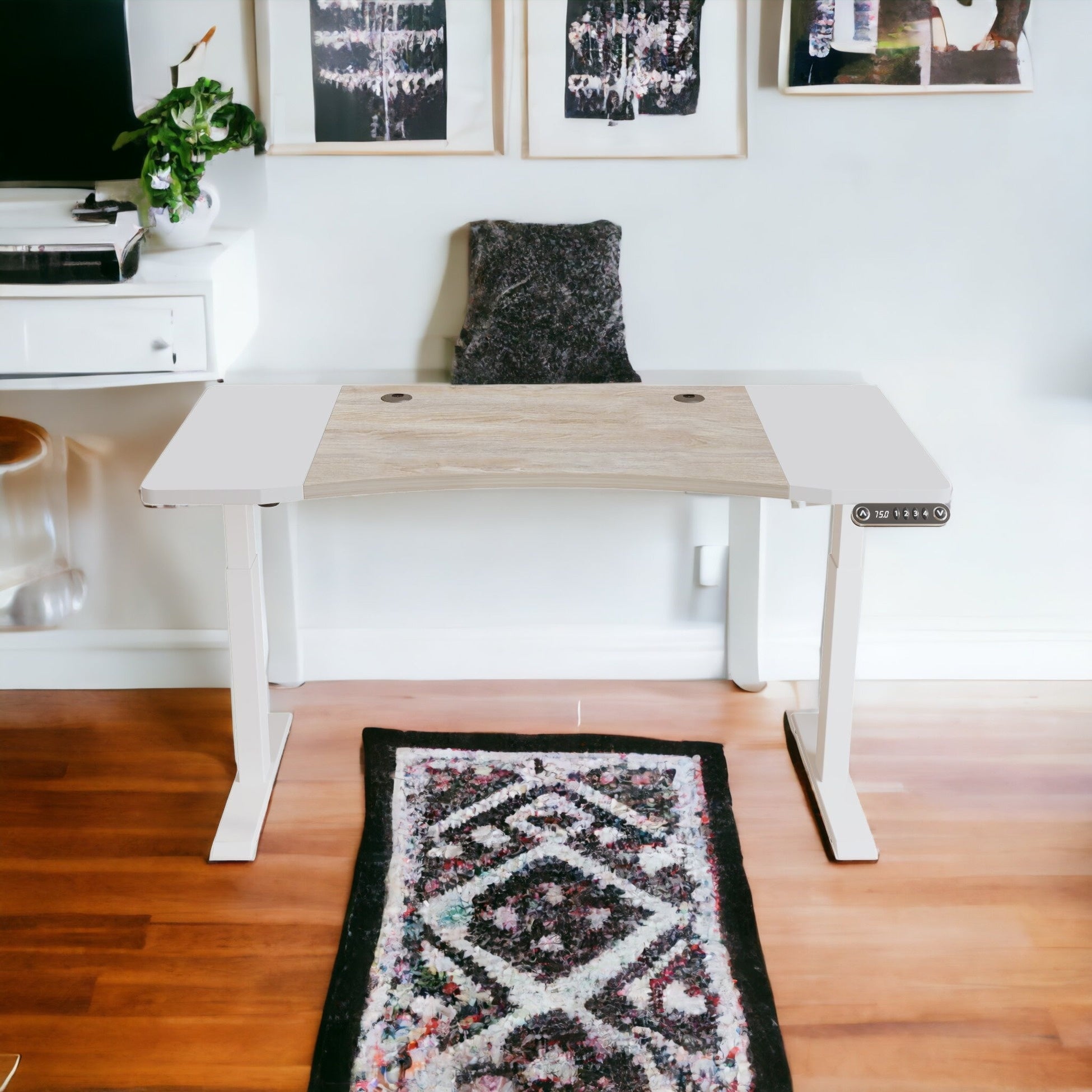 63" Adjustable Brown and White Standing Desk