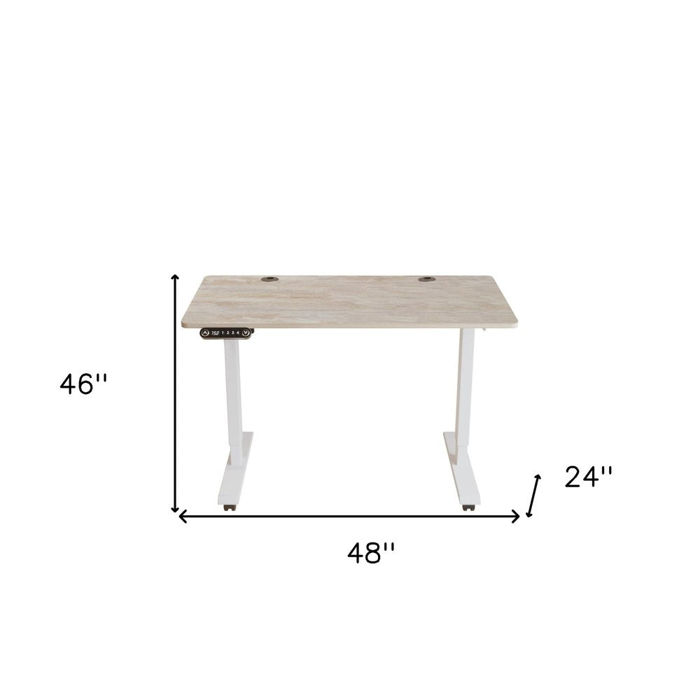 Adjustable Light Khaki and White Wood and Stainless Steel Rolling Computer Desk