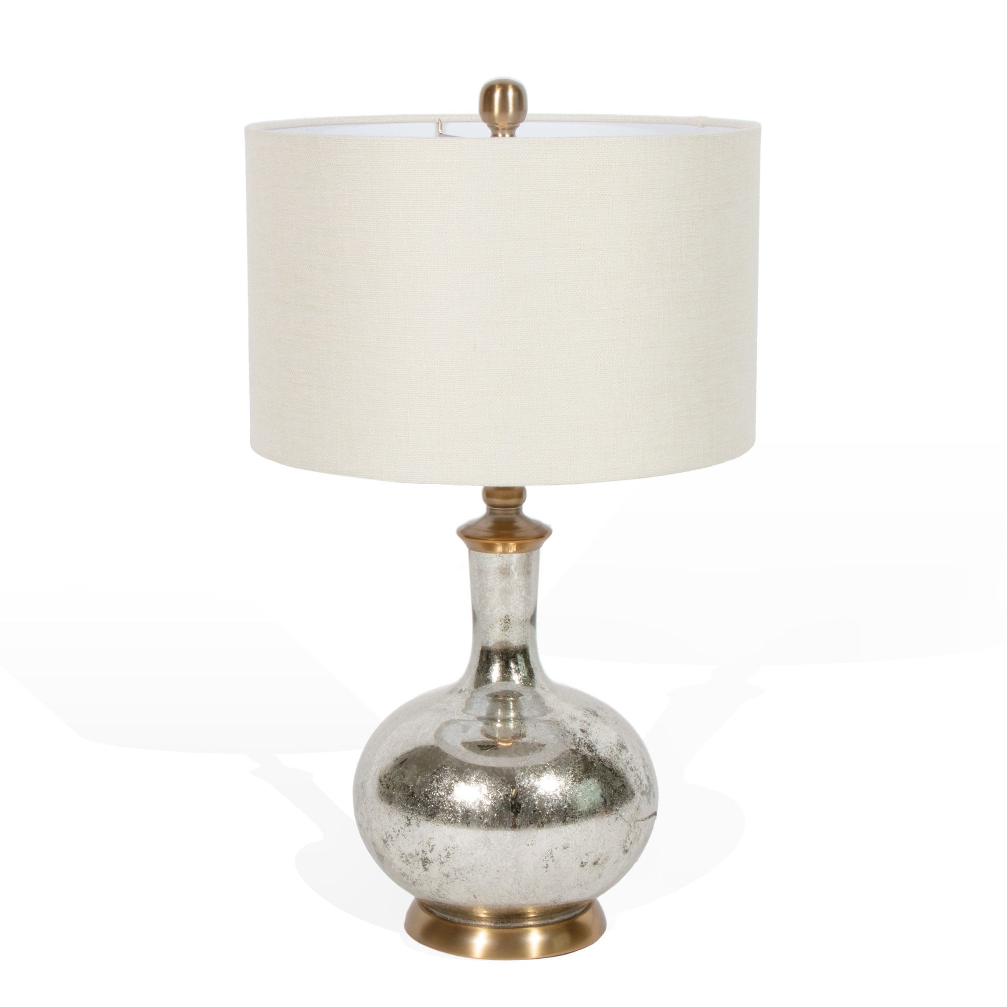 27" Silver Metallic Glass LED Table Lamp With Ivory Drum Shade