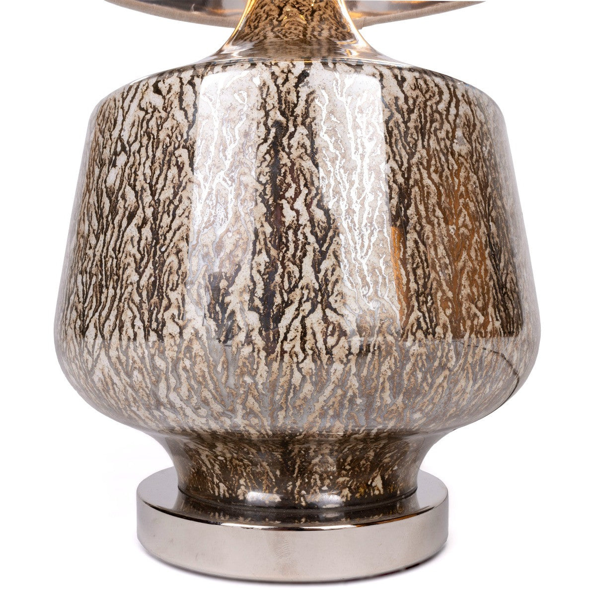 21" Silver Metallic Glass LED Table Lamp With Beige Drum Shade