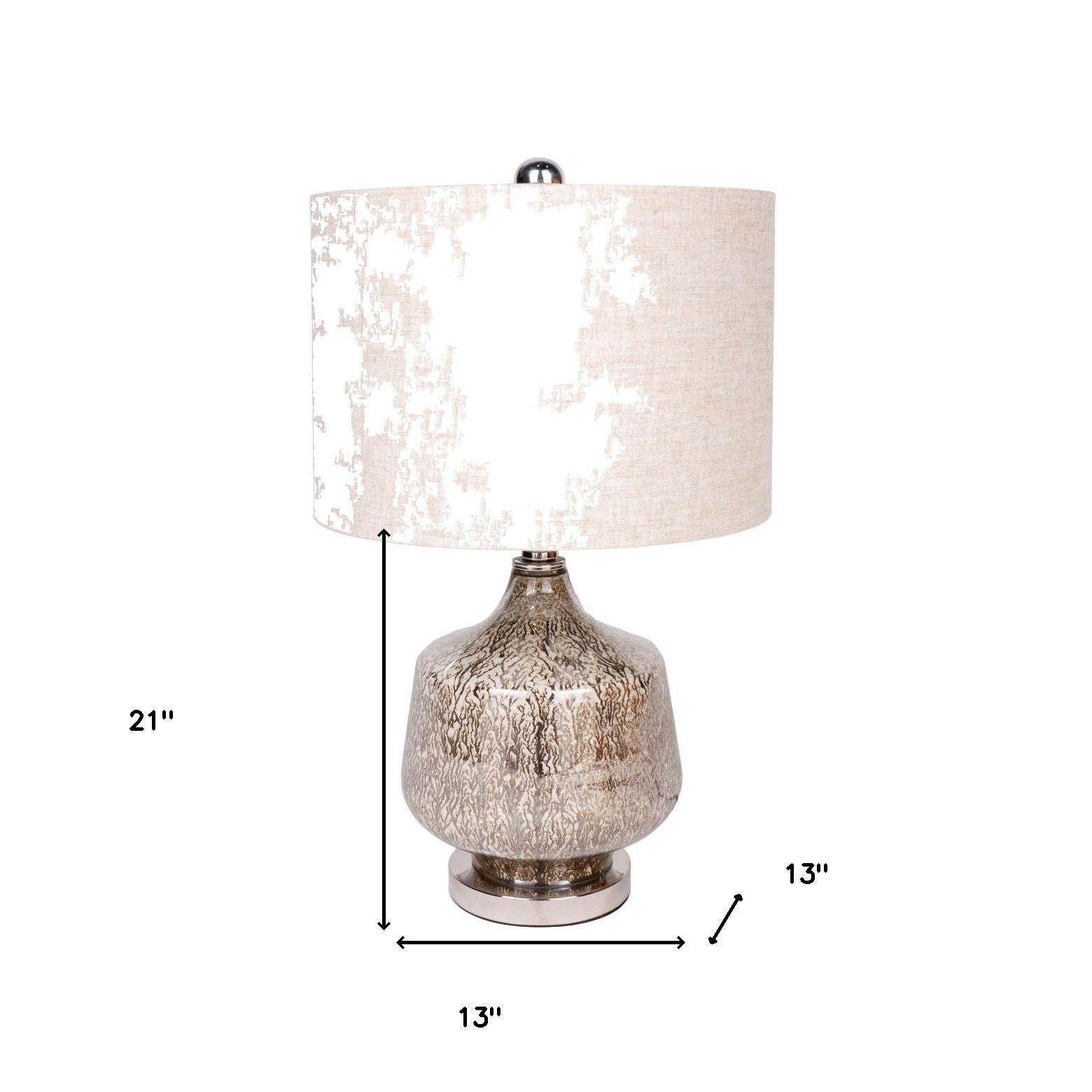 21" Silver Metallic Glass LED Table Lamp With Beige Drum Shade