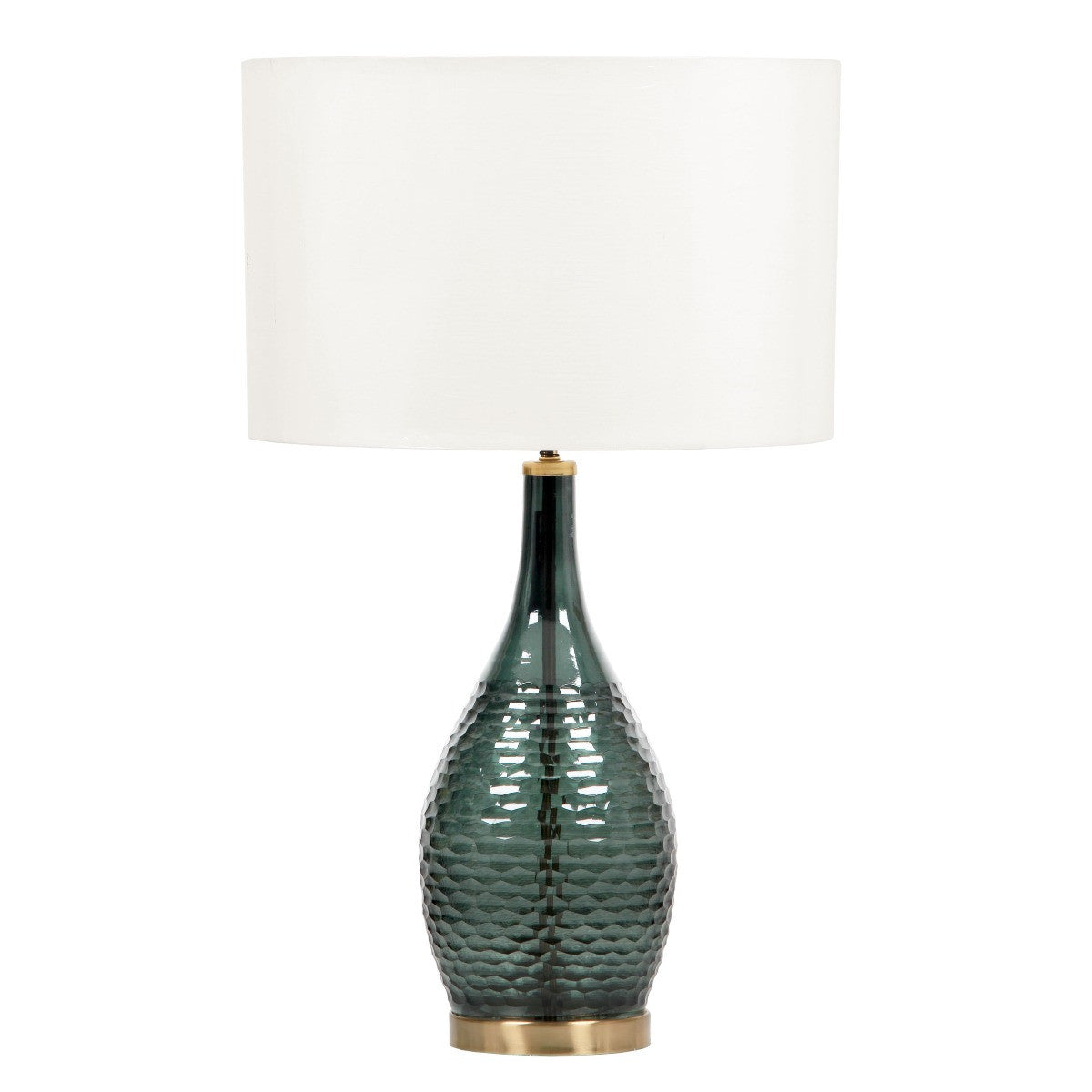 27" Blue Green Glass LED Table Lamp With White Drum Shade
