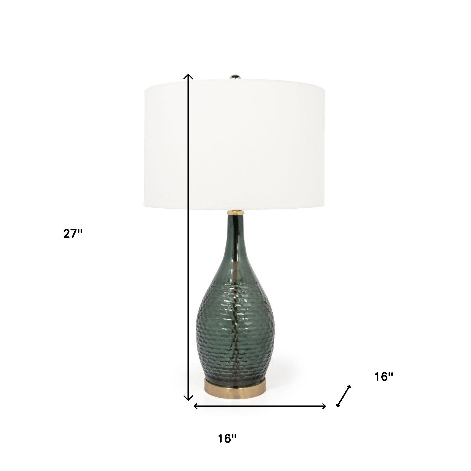 27" Blue Green Glass LED Table Lamp With White Drum Shade