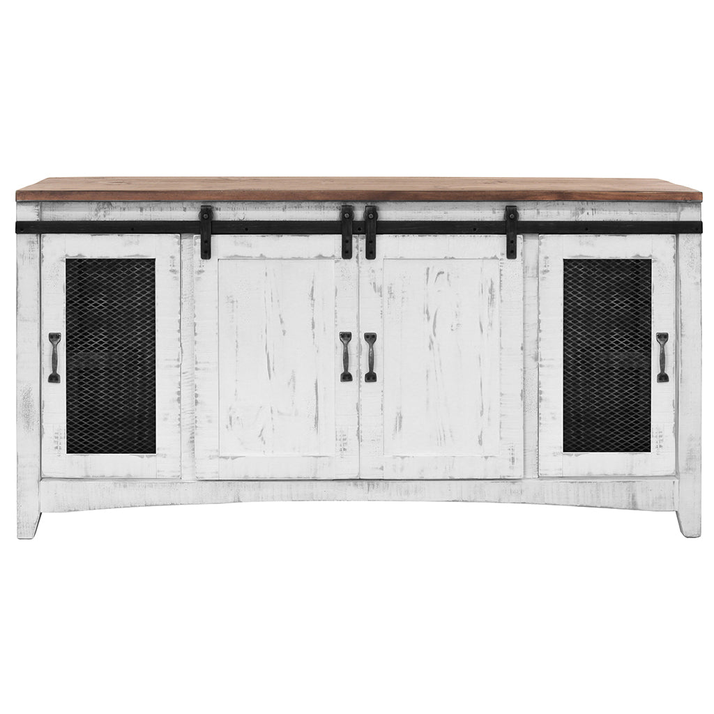 68" White Solid Wood Cabinet Enclosed Storage Distressed TV Stand
