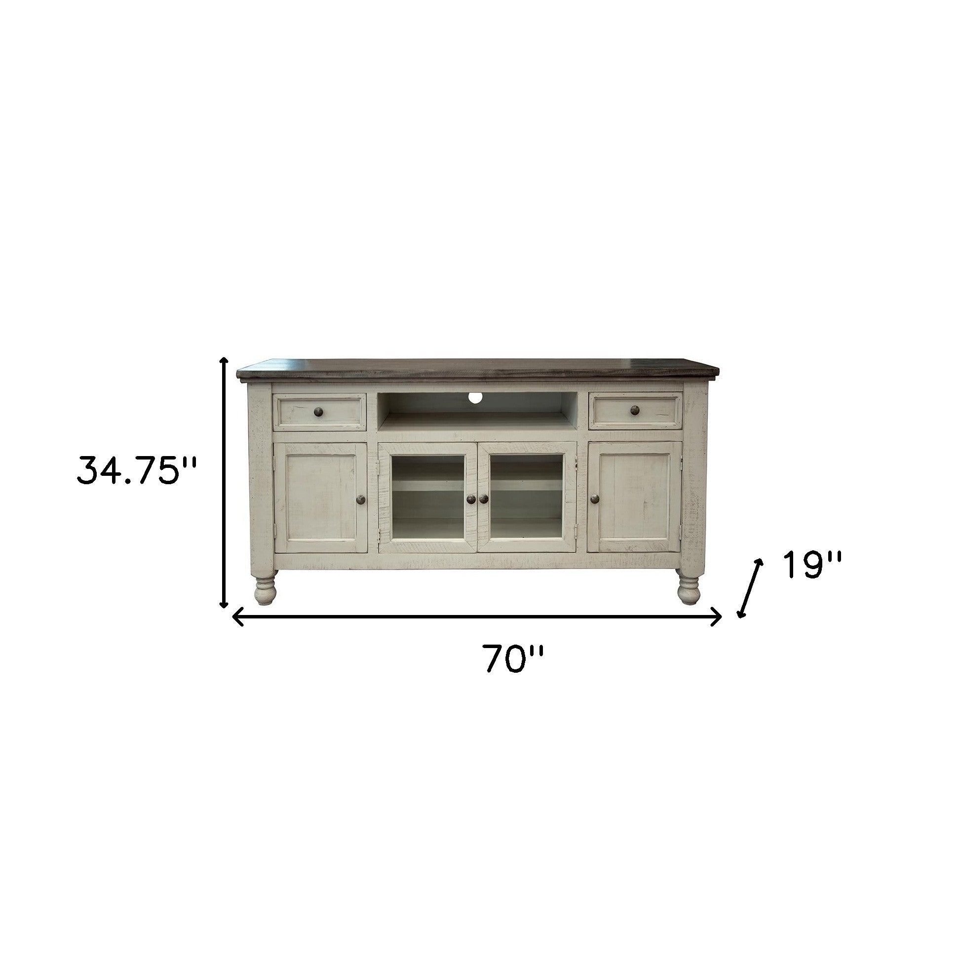 70" Ivory Solid Wood Open shelving Distressed TV Stand