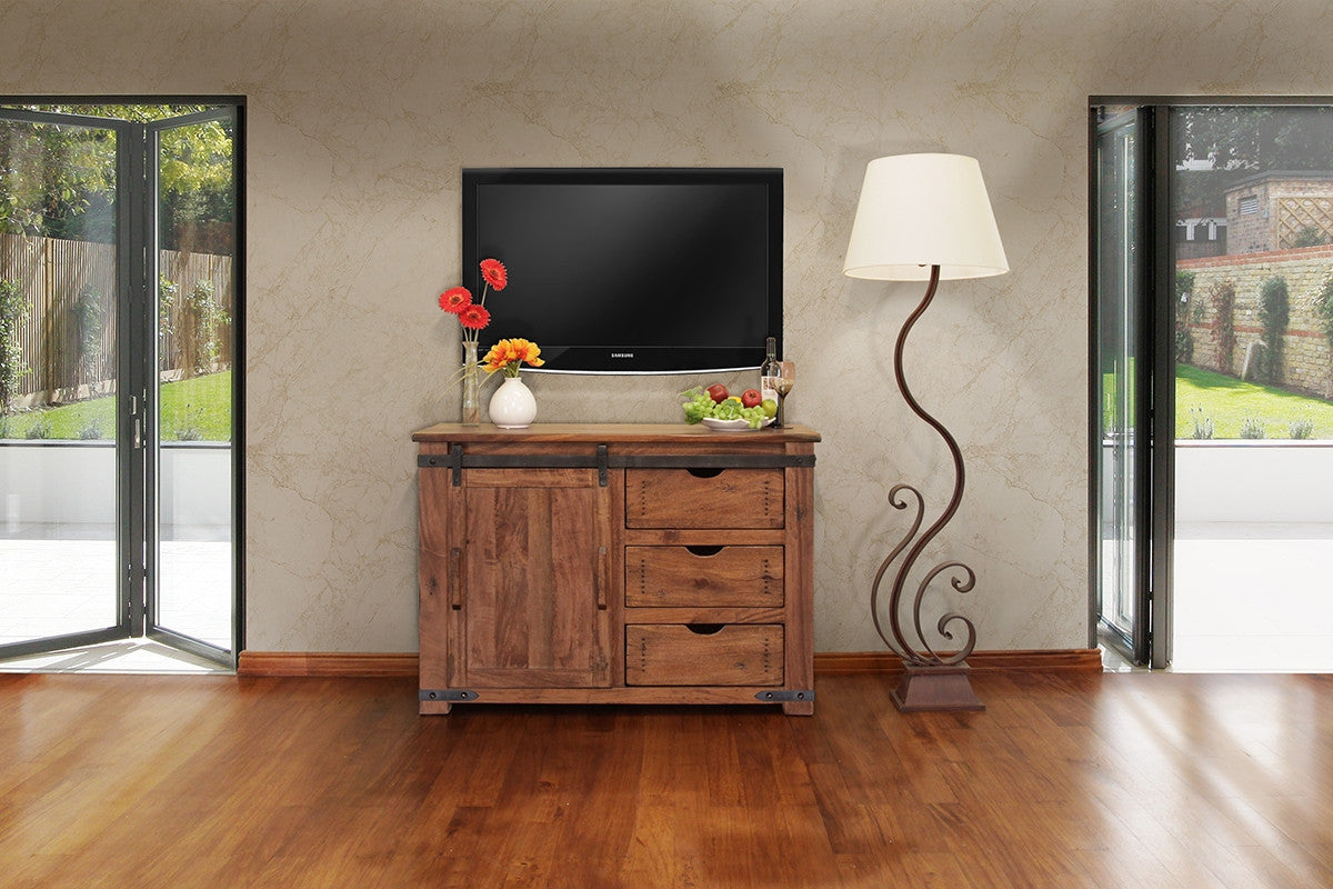 50" Brown Solid Wood Enclosed Storage Distressed TV Stand