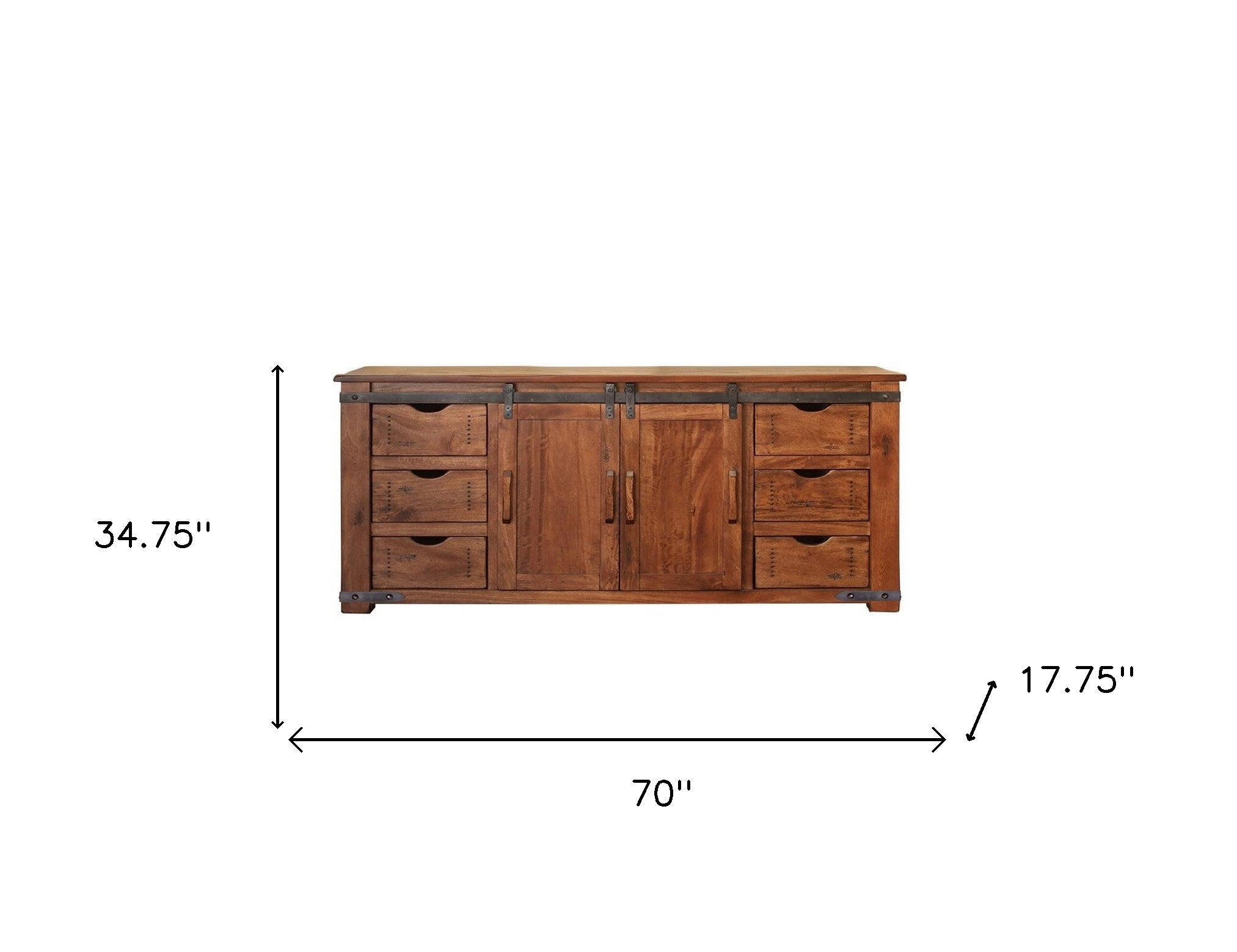 70" Brown Solid Wood Enclosed Storage Distressed TV Stand