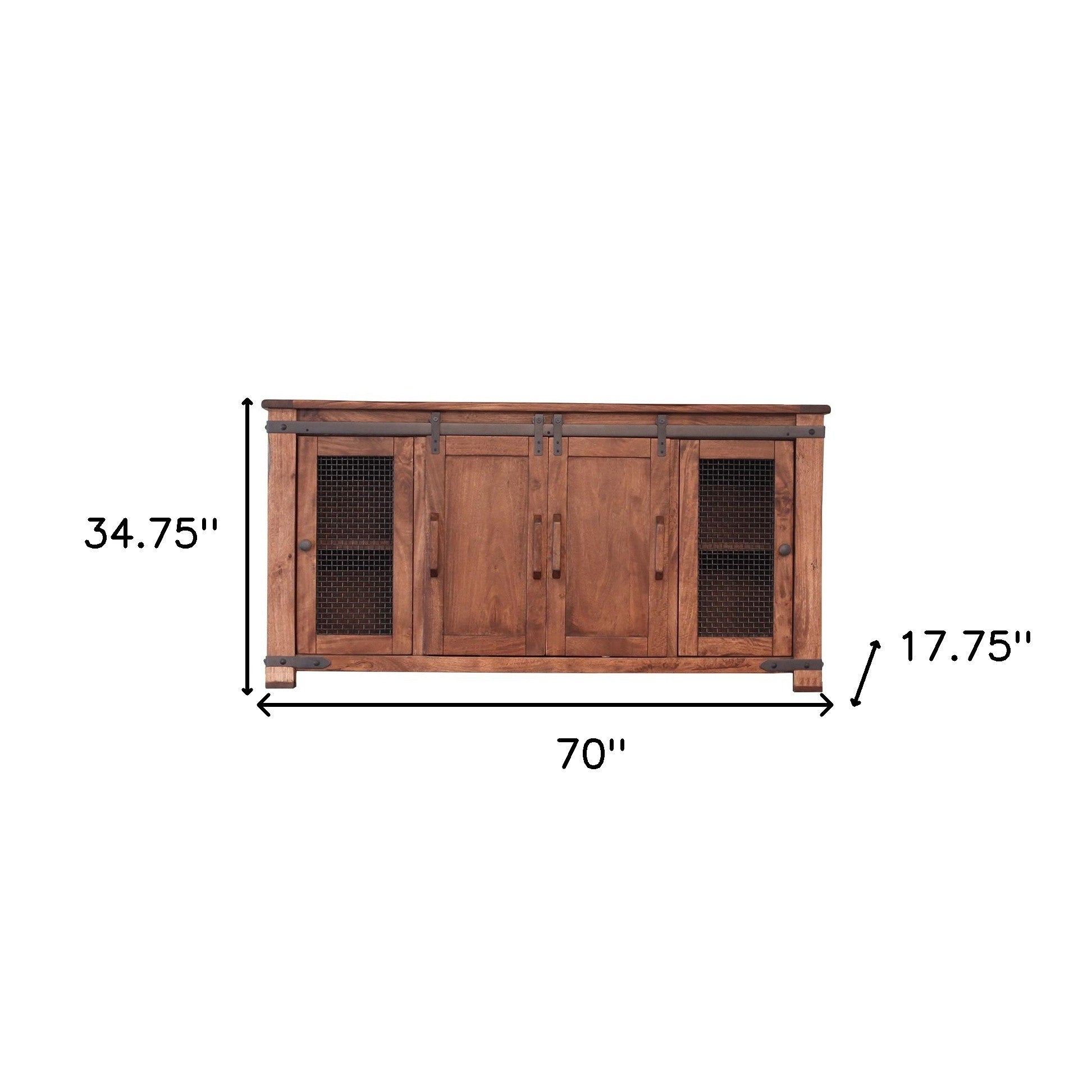 70" Brown Solid Wood Cabinet Enclosed Storage Distressed TV Stand
